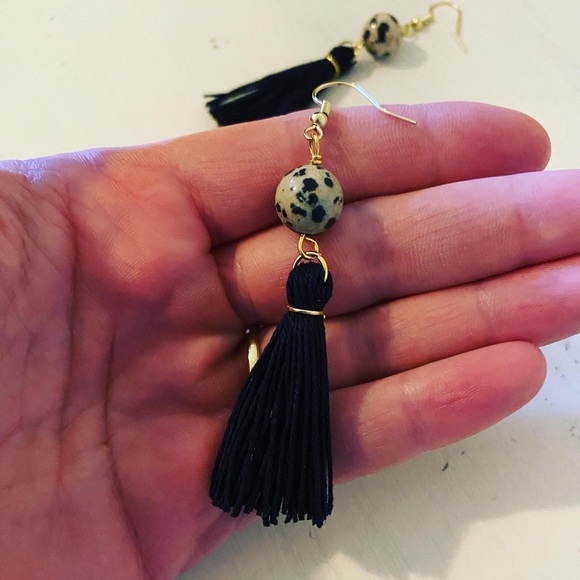 Dalmatian Jasper Tassel Earrings - Picture 4 of 4